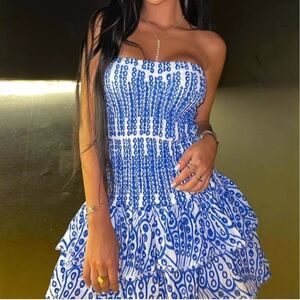 Elegant Blue Strapless Dress